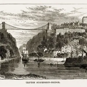 Clifton Suspension Bridge Victorian Engraving Print 1840 Clifton Suspension Bridge Victorian Engraving Print 1840