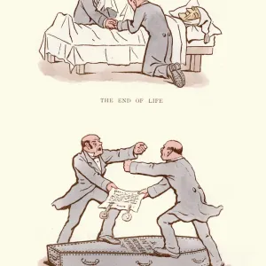 Cartoon satírico victoriano, Muerte y herencia, siglo XIX.