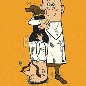 Doctor Holding a Man Upside Down