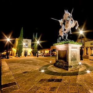 Ecuestre del ApAostol Santiago el Mayor statue - in Queretaro, Mexico - at night