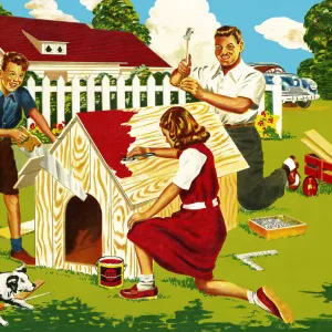 Family Making a Dog House