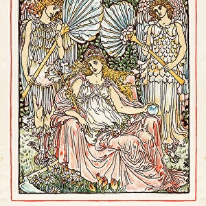 Goddess with two angels Art nouveau design book illustration 1899