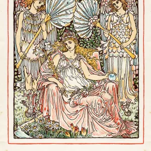 Goddess with two angels Art nouveau design book illustration 1899