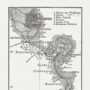 Historic map of Bangkok and surrounding, wood engraving, published 1897