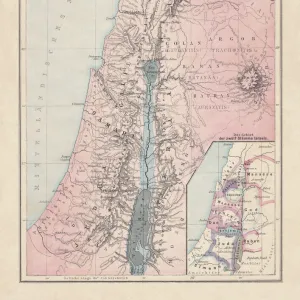 Historical map of Palestine with the twelve tribes of Israel