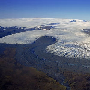 Iceland, Hofsjokull Ice Cap, Mulajokull Glacier, aerial view