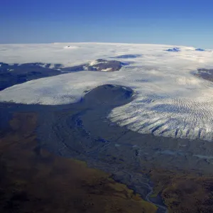 Iceland, Hofsjokull Ice Cap, Mulajokull Glacier, aerial view