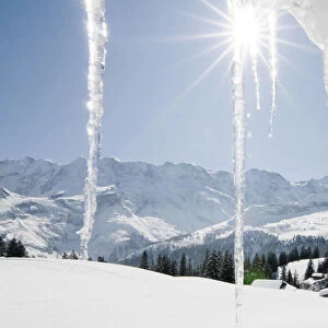 Icicles, winter landscape, Muerren, Switzerland, Europe
