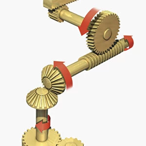 Illustration of different types of gears, including rack and pinion gears, worm gears, bevel gears
