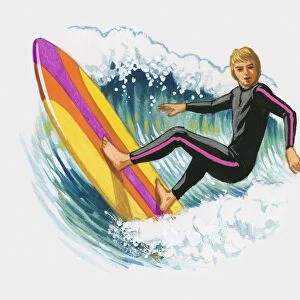 Illustration of man surfing