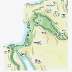 Illustration of strip of land known as the fertile crescent which stretched from Egypt through Canaan and Mesopotamia to Babylonia in the Old Testament