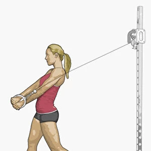 Illustration of woman performing cable woodchop exercise