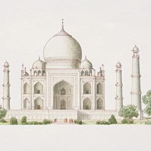 India, Agra, Taj Mahal, front view