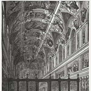 Indoor view of Sistine Chapel, Vatican, published in 1878