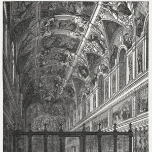 Indoor view of Sistine Chapel, Vatican, published in 1878