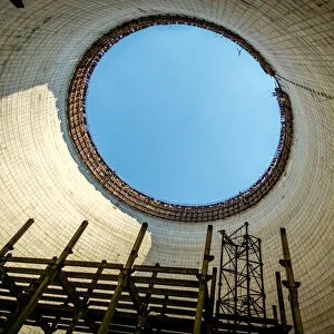 Inside unfinished cooling tower in the Chernobyl Exclusion Zone, Pripyat, Ukraine