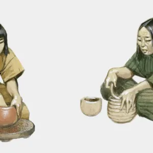 Japanese potters demonstrating pinching and coiling methods