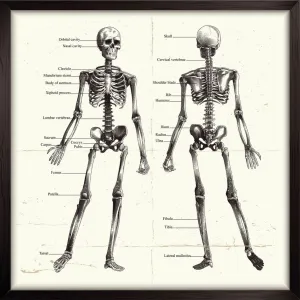 Labelled Human Skeleton. Engraving