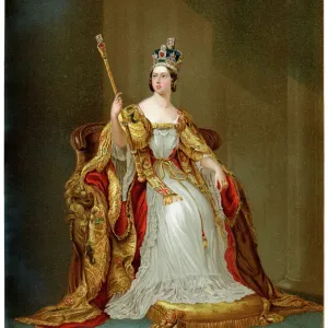 Vintage Colour Lithograph Print of Queen Victoria in 1837