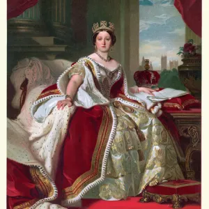 Queen Victoria in State Robes Vintage Colour Print