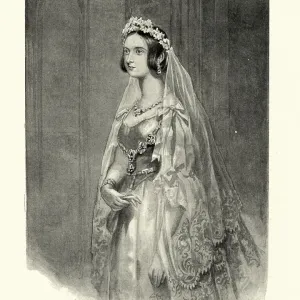 Vintage Engraving Print of Queen Victoria in Wedding Dress