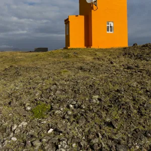 Lighthouse near Grindavik, Reykjanesskagi, Southern Peninsula or Reykjanes, south coast, Iceland