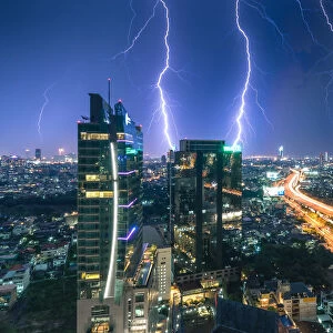 Lightning Bolts over Bangkok city center, Thailand