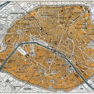 Antique City Map of Paris Print
