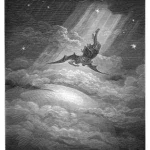 Gustave Dore Print: Satan Approaching Earth Engraving Gustave Dore Print: Satan Approaching Earth Engraving