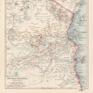 Map of formerly German colony East Africa, lithograph, published 1897