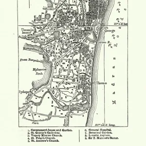 Map of Madras (Chennai), India, 19th Century