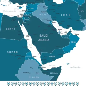 Map of Middle East and Navigation Icons