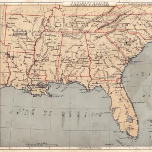 Map of USA Southern states 1869