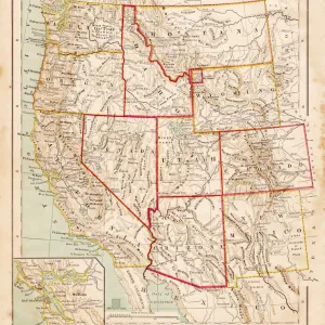 Map of the western states USA 1877