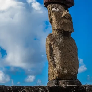 Moai statue of Easter Island with pukao topknot