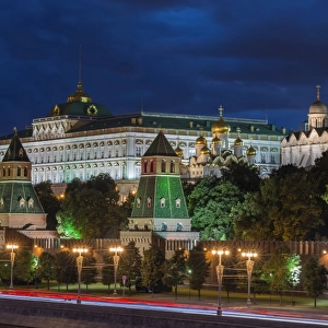 The Moscow Kremlin at night in Moscow