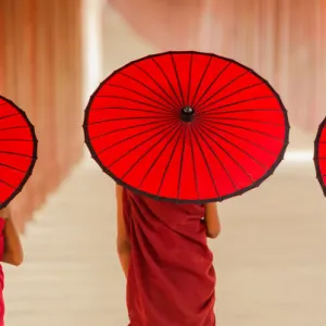 Myanmar Novice monk walking together