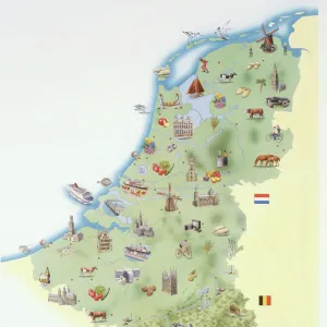 Netherlands, map showing distinguishing features and landmarks