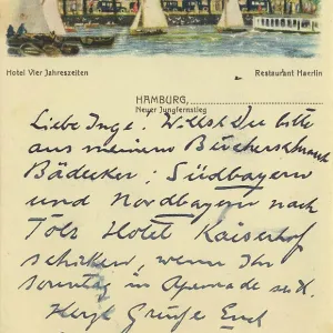 Neuer Jungfernstieg, Hamburg, Germany, postcard with text, view circa 1910, historical, digital reproduction of a historical postcard, public domain, from that time, exact date unknown