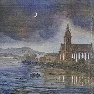Night picture of the seminary church in Pont-a-Mousson, illustrated war chronicle 1870-1871, Franco-German campaign, Germany, France