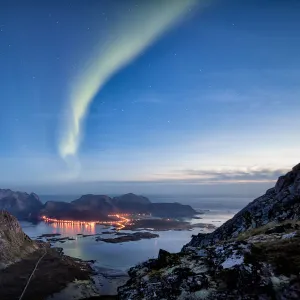 Northern Lights over Lofoten beautiful landscape