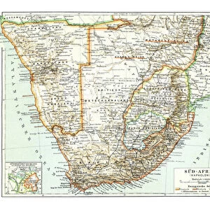 Old chromolithograph map of South Africa