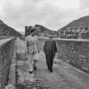 Richard Burton with Father Crossing Aqueduct Print Richard Burton with Father Crossing Aqueduct Print