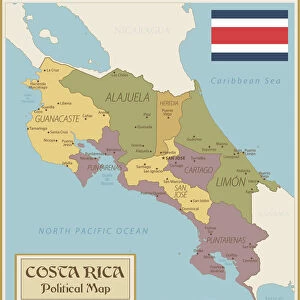 Political Map of Costa Rica with Flag