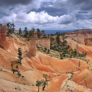 Queens Garden Trail with sandstone pillars or hoodoos, landscape formed by erosion, Bryce Canyon National Park, Utah, United States