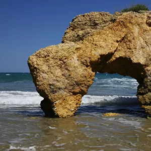 Rock formation on the Mediterranean coast near Torredembarra, Catalonia, Spain, Europe