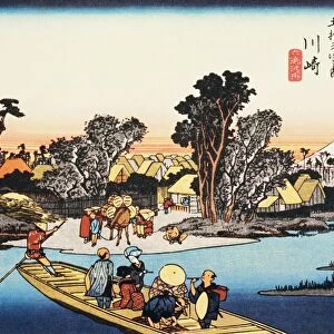 Scenery of Kawasaki in Edo Period, Painting, Woodcut, Japanese Wood Block Print