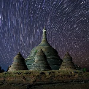 Star trails over Ratanabon Pagoda in Mrauk U, Rakhine State
