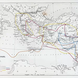 Steel Engraved Map "Journeys of St. Paul" Between Asia and Europe - Holy Land Maps 1860