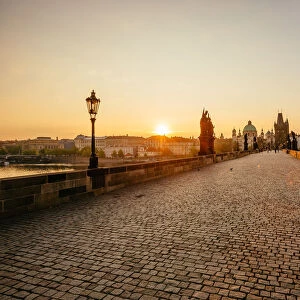 Sunrise above Prague seen at Charles Bridge, Czech Republic